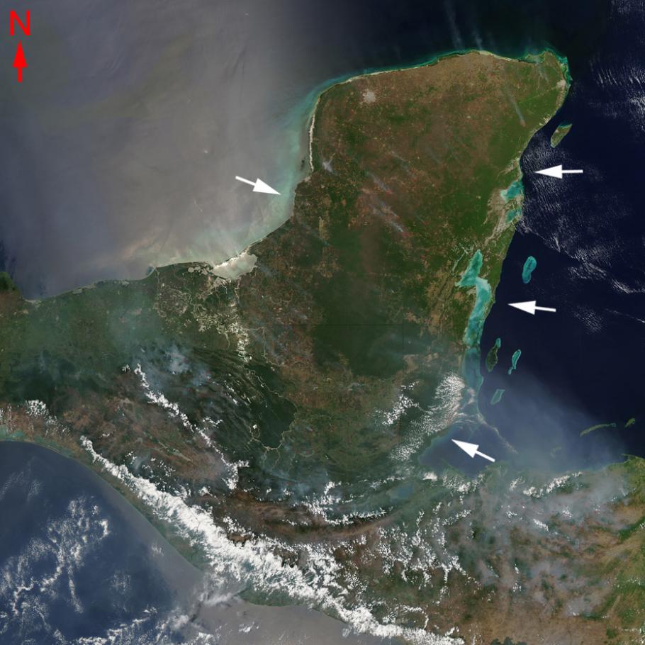 Satellite image of a peninsula in Central America. 