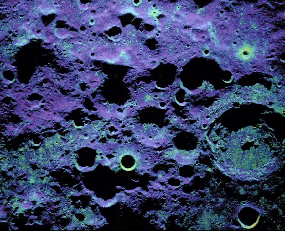 Radar Image of the Moon with Color overlay