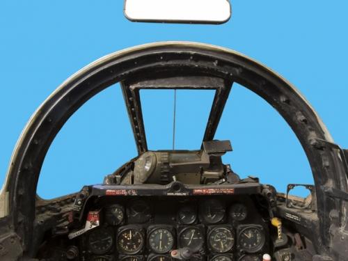 Panoramic photograph of a North American F-86A Sabre cockpit