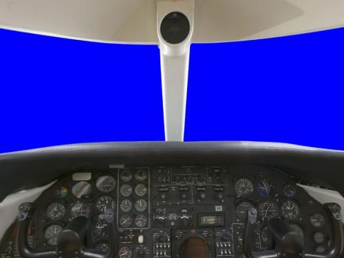 Panoramic photograph of the Lear Jet 23 cockpit and cabin