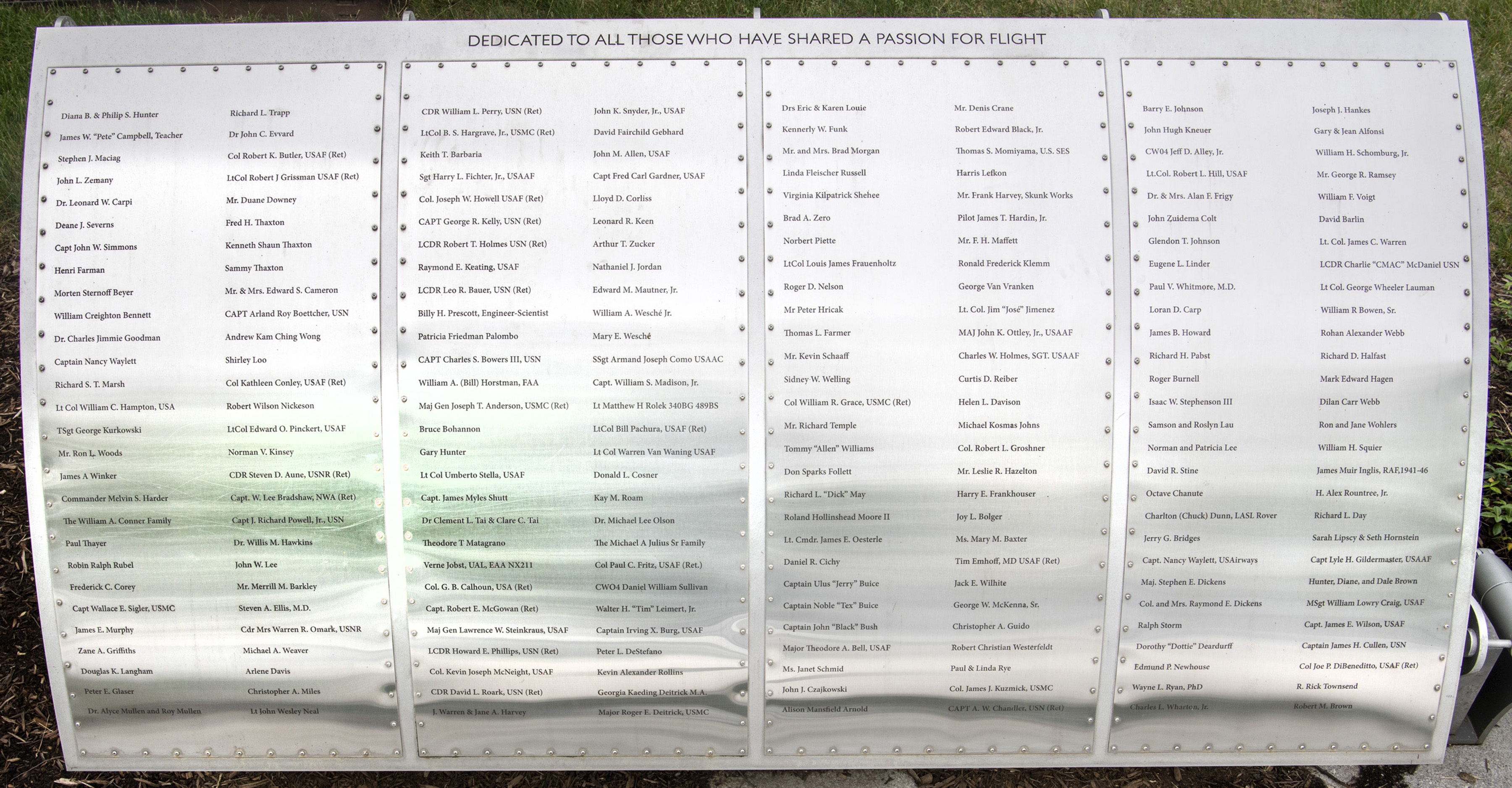 Metal plaque listing Wall of Honor Honorees.