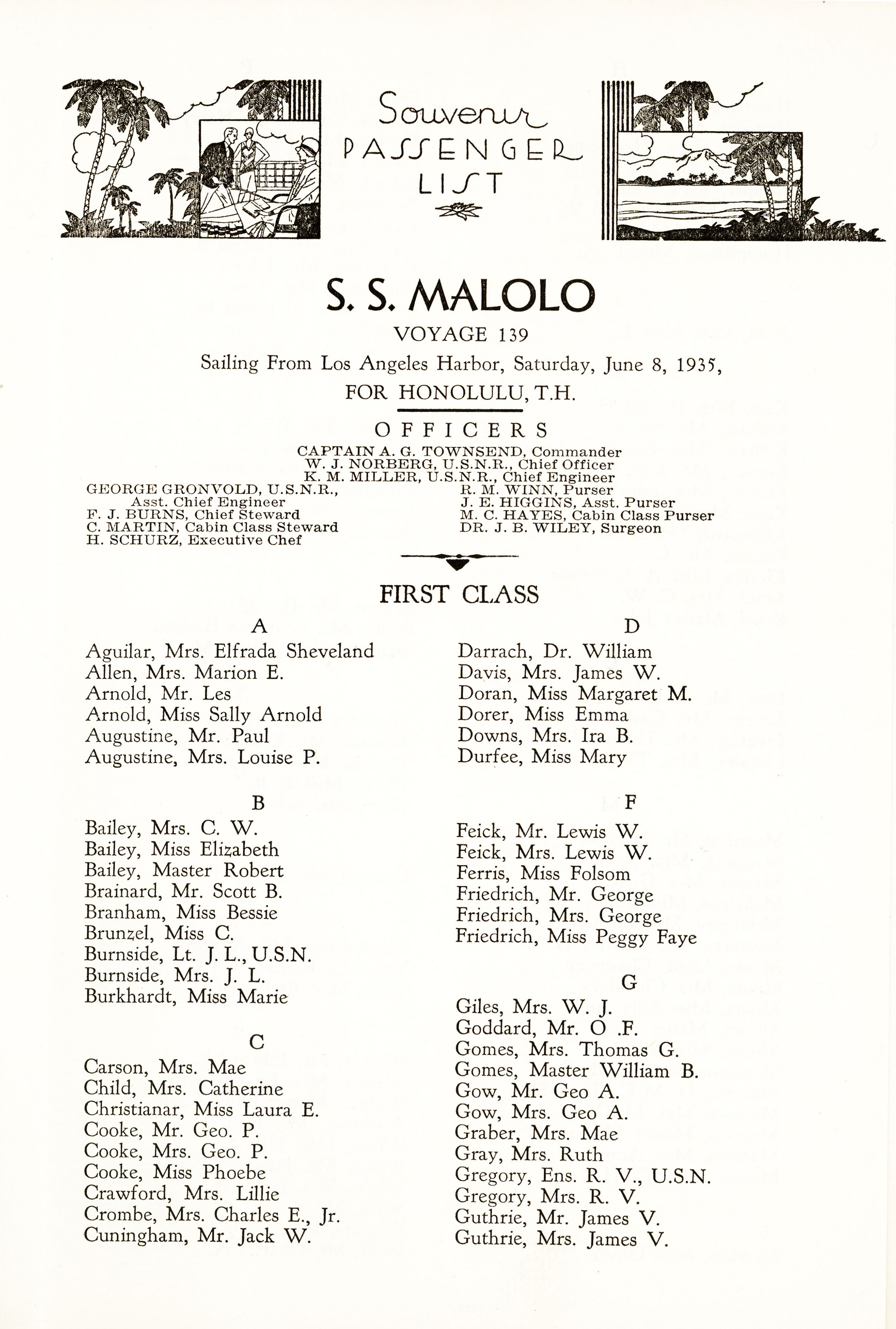 S S Malolo Passenger List 2 National Air And Space Museum