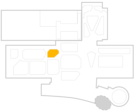 Map of Udvar-Hazy Center highlighting the display in the main hanger, 2 sections to the back left.