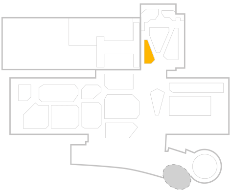 Map of Udvar-Hazy Center highlighting the display in the farthest back gallery, front right corner.