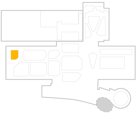 Map of Udvar-Hazy Center highlighting the display in the main hanger, in the furthest back left corner.