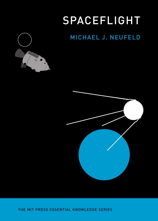 Black book cover with digital drawing of command and service modules and Sputnik with words