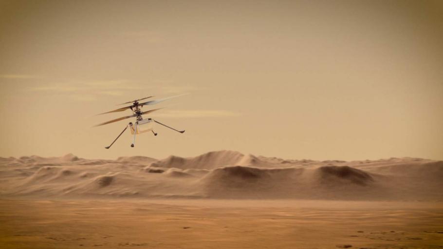 A small helicopter flying over Mars.