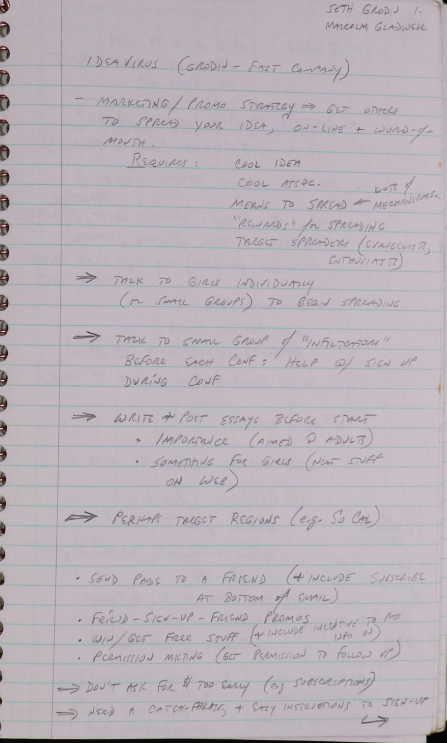 page of handwritten text in spiralbound notebook