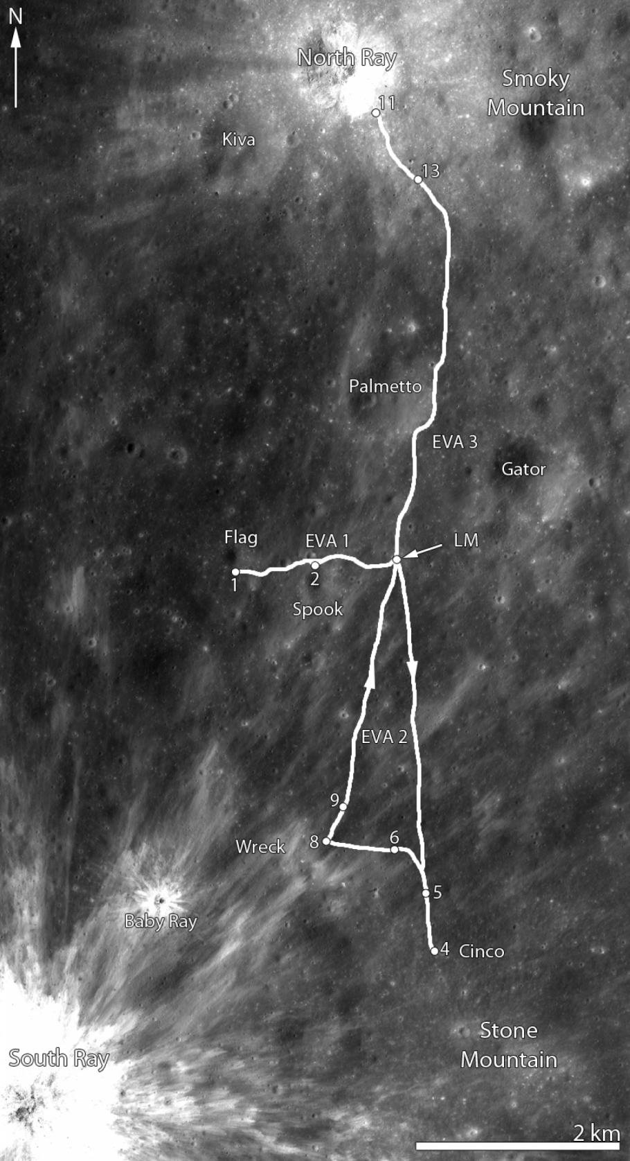 Apollo 16 traverse route map