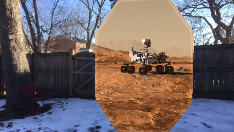 Mars Rover super imposed over a backyard scene.