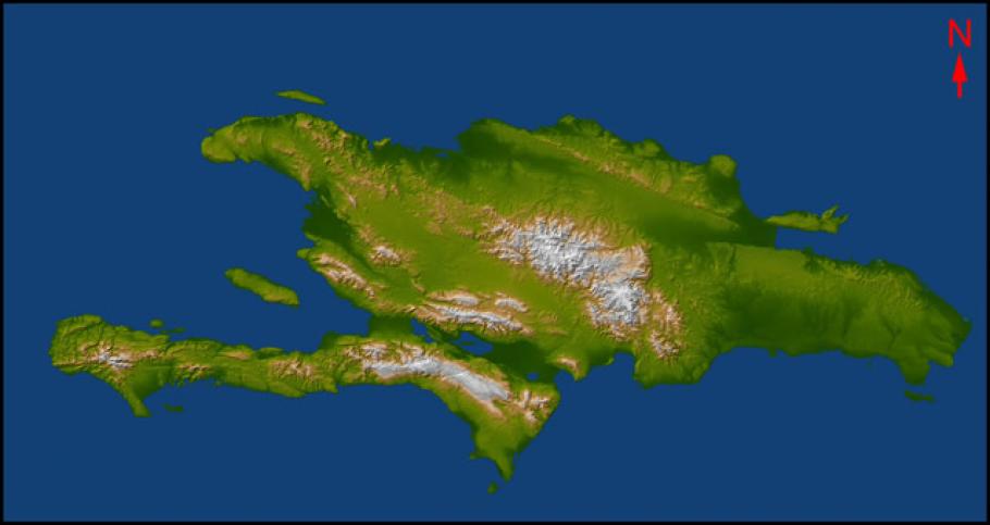 Satellite image of the island of Hispaniola. 