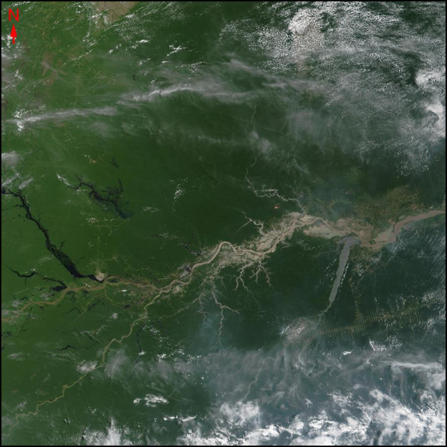 Satellite image of a river in South America.