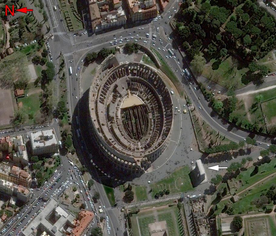 An aerial image of a coliseum.