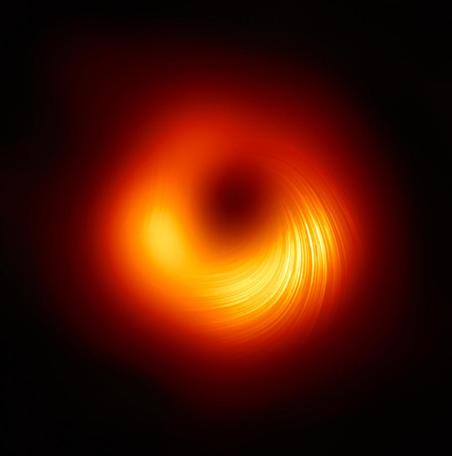Orange and yellow circle indicating magnetic fields of a black hole