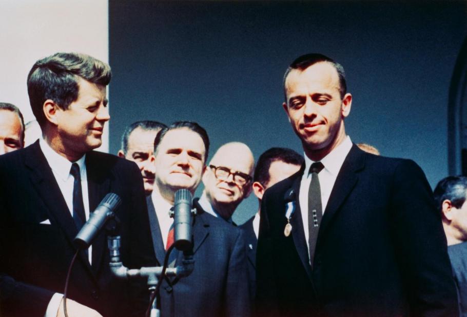 President John F. Kennedy presents award to Alan Shepard