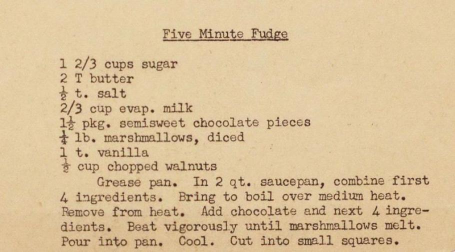 Typed recipe for Five Minute Fudge