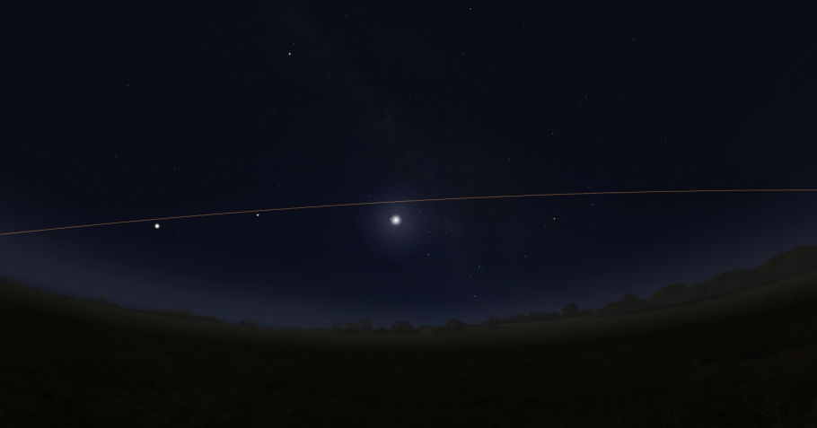 Saturn and Jupiter located in the night sky