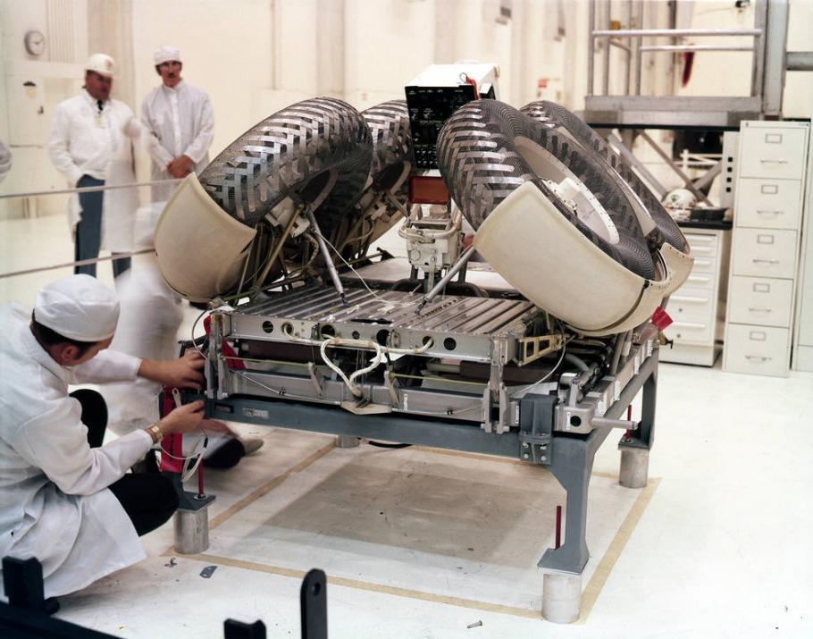 The Apollo 15 lunar roving vehicle (LRV) in its folded configuration.