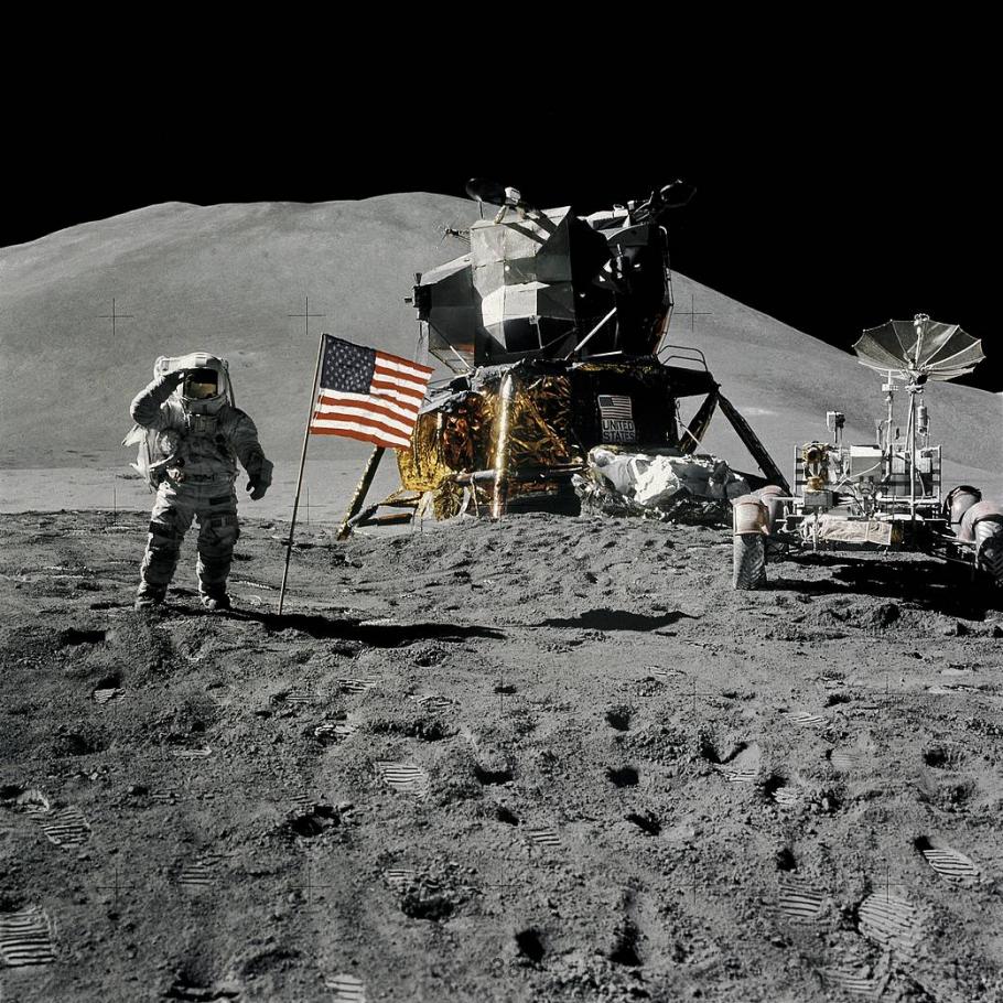 Apollo 15 astronauts Jim Iwrin and David Scott deployed the first lunar roving vehicle on the Moon in 1971.