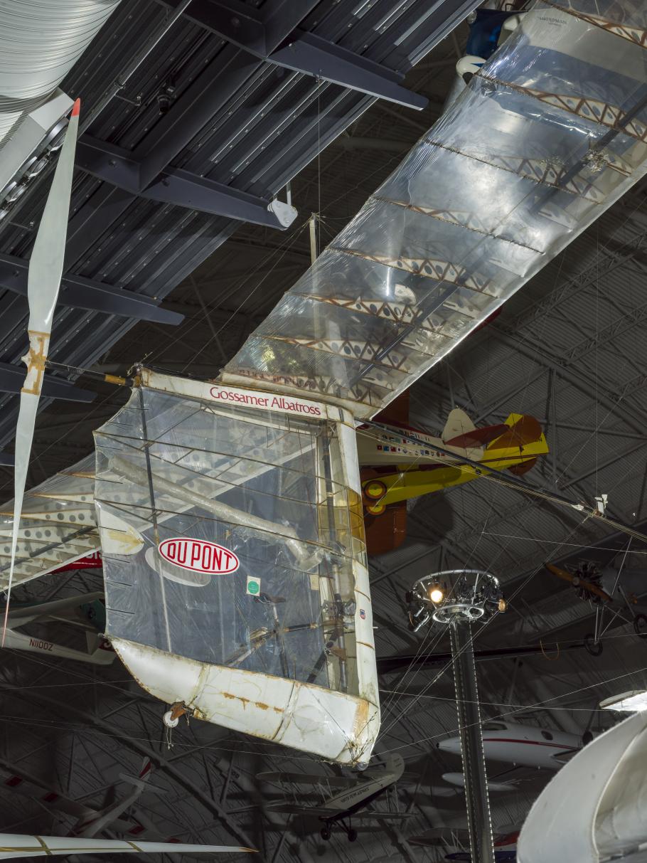 Close up Image of an aircraft hanging in a gallery.