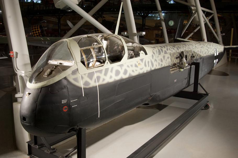 Heinkel 219 aircraft fuselage on display in a museum.