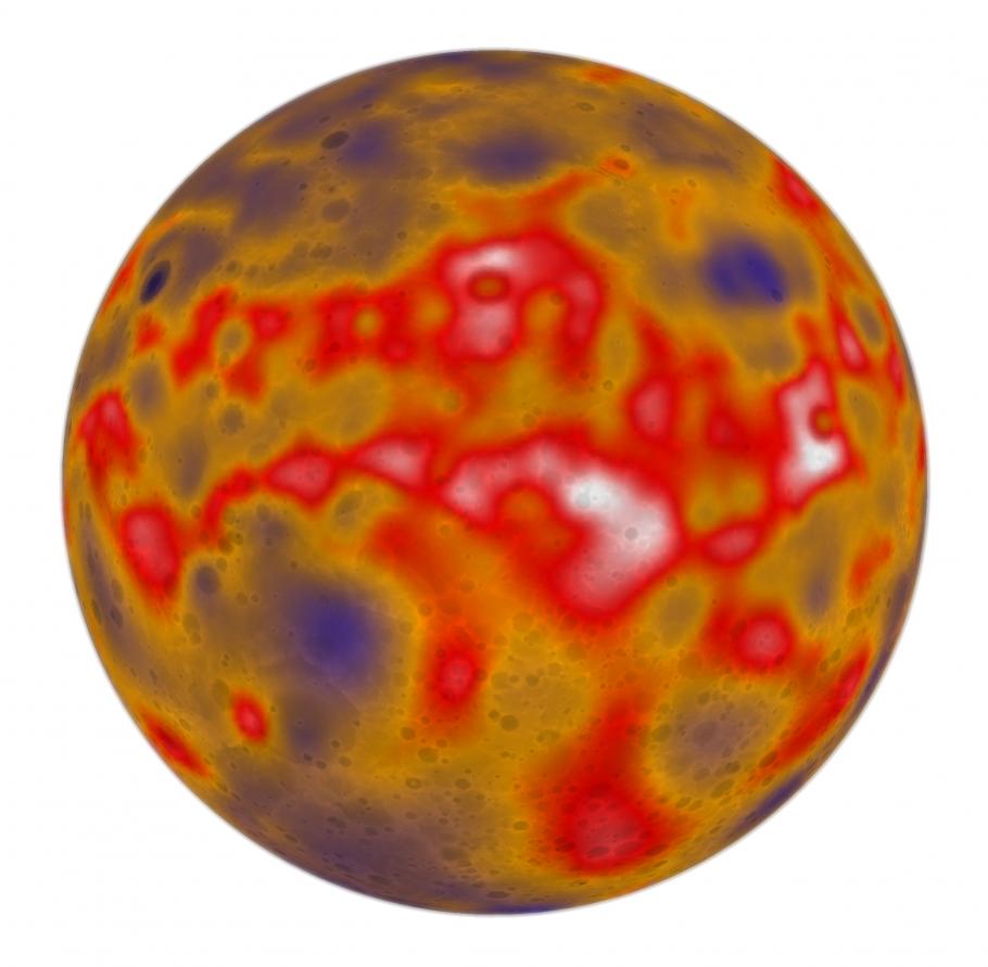 Model of the crustal thickness of the planet Mercury.