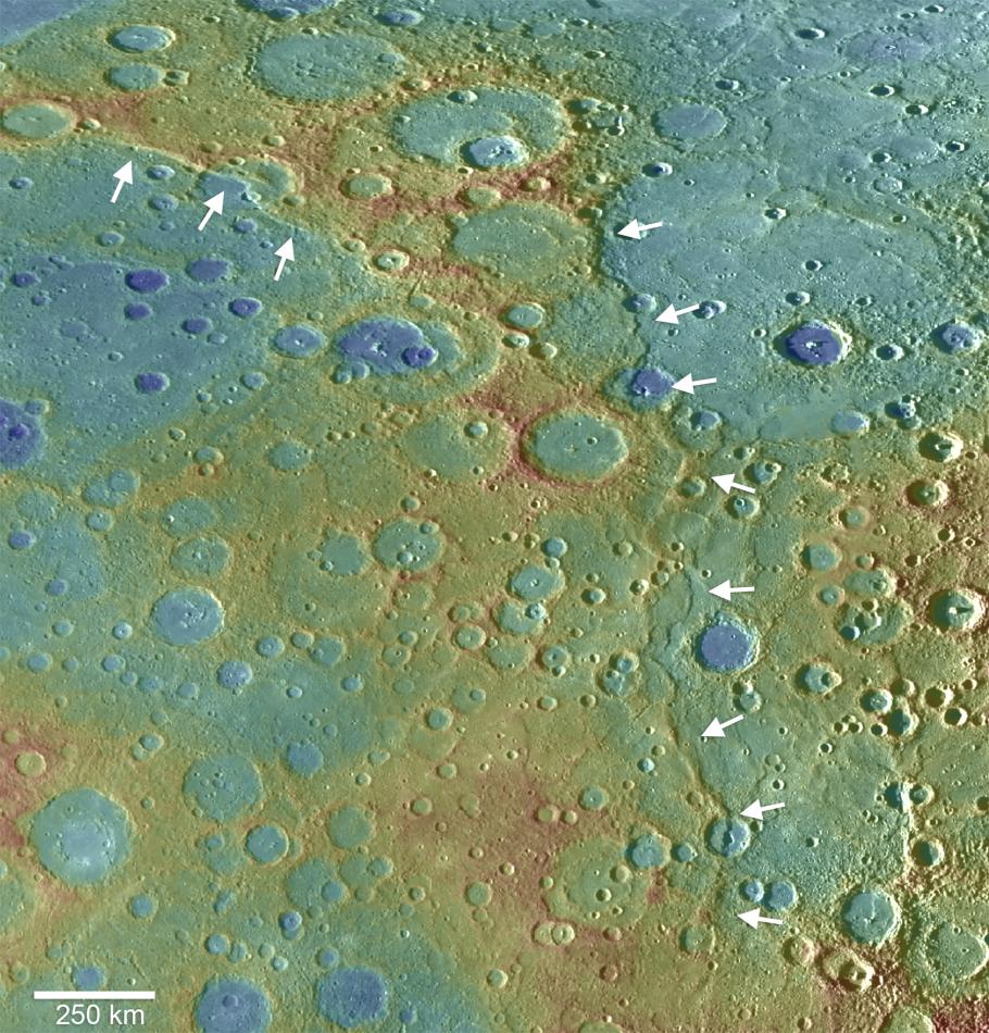 Prominent linear cluster of fault scarps on Mercury.