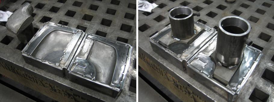 [Left]Cast and plated dies. [Right] Punches sitting inside their cast dies.