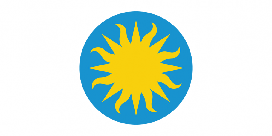 An artwork that depicts the Sun against a blue sky.