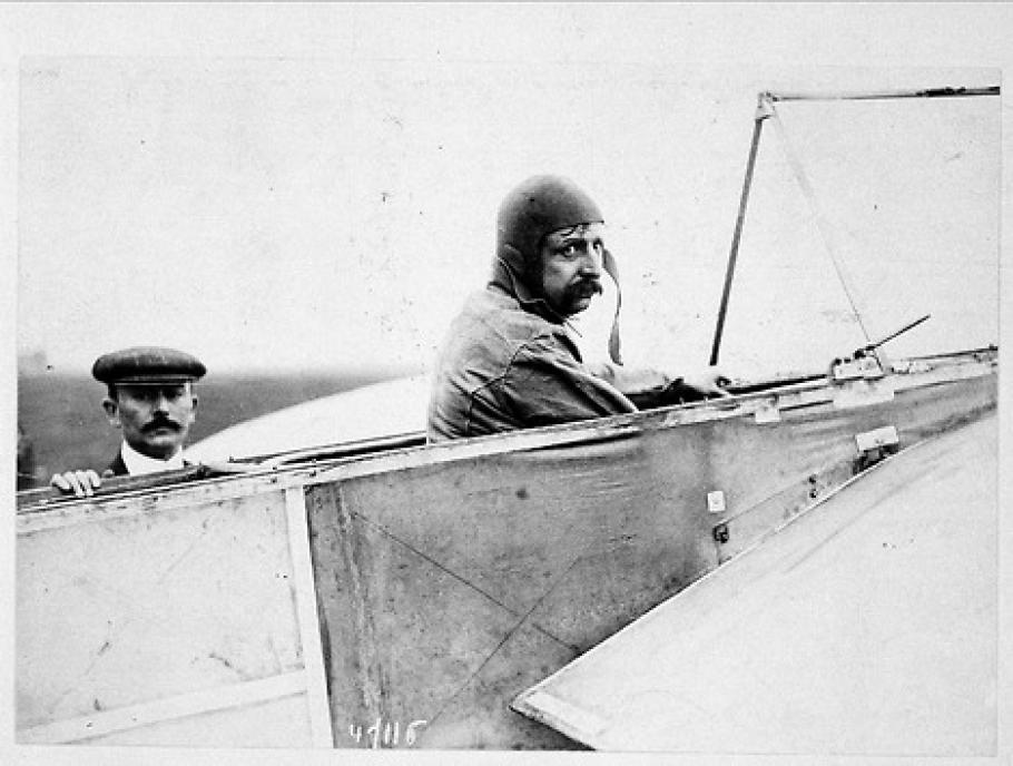 Louis Blériot in Bleriot XI before 1909 Flight Across English Channel.