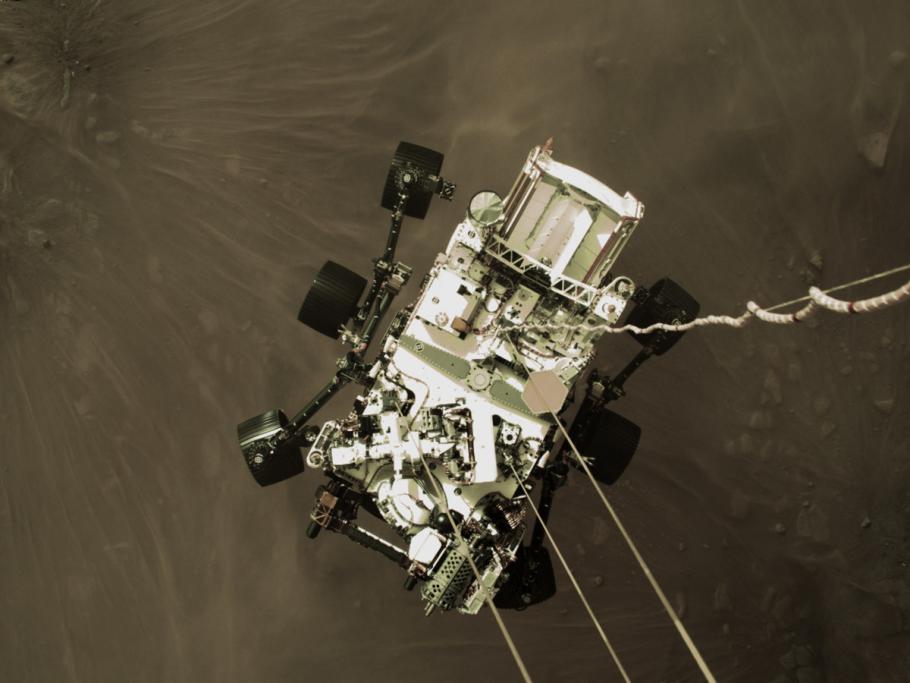 A rover landing on Mars