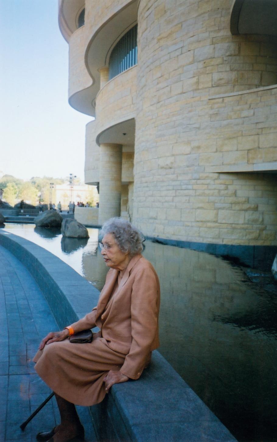 Mary Golda Ross seated outside of the National Museum of the American Indian in Washington, DC.