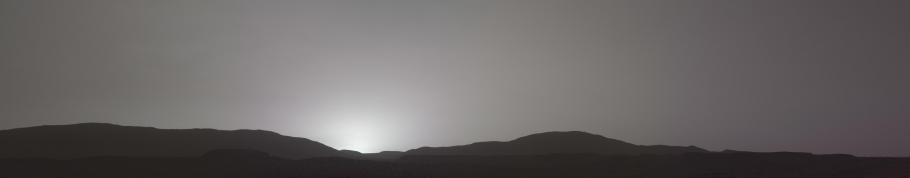 A panoramic view of a sunset on Mars.