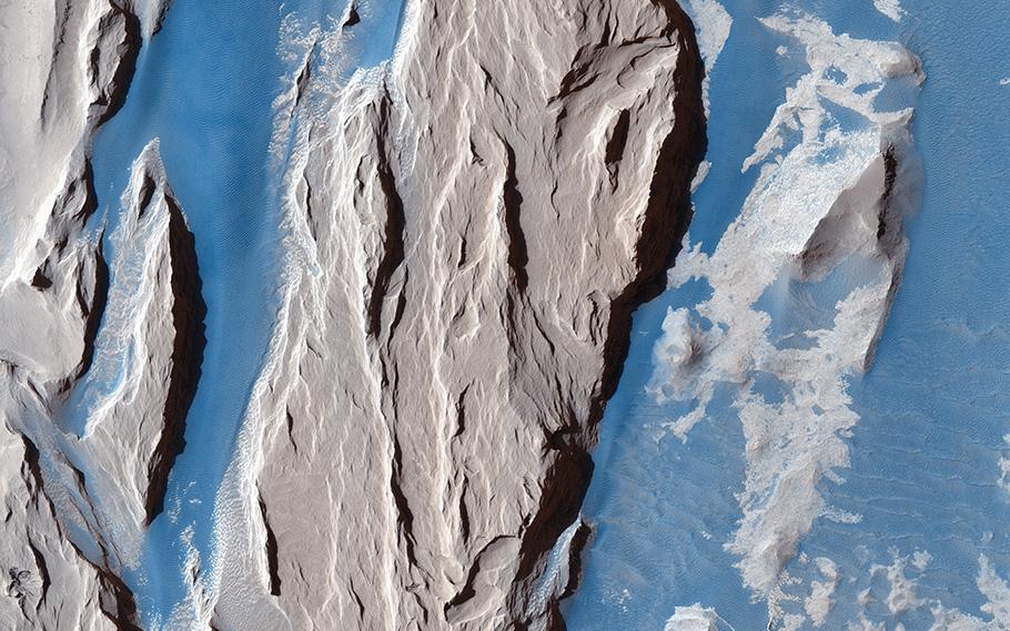 Aerial view of the Mars rocky, sand Medusa Fossae Formation