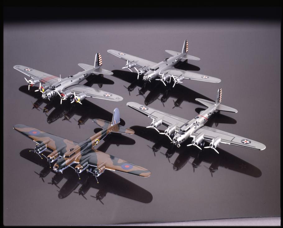 Four Boeing B-17 scale models photographed together