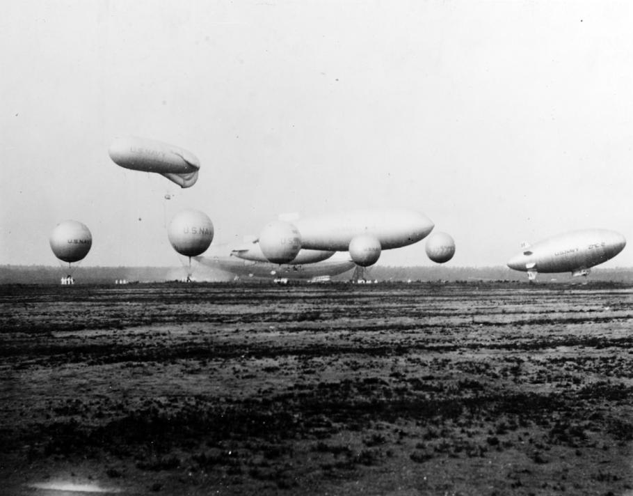 A photograph of an entire lighter-than-air fleet in flight at the same time.