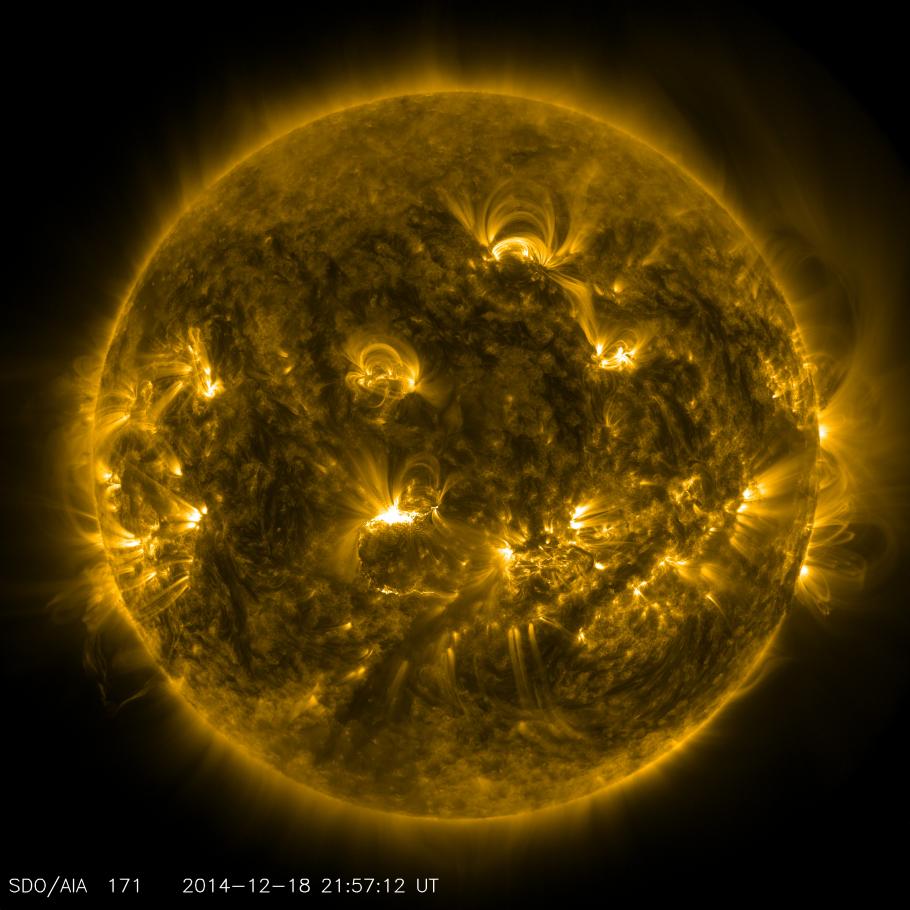 A picture of the sun with brilliant yellow flares coming off its globe-like shape.