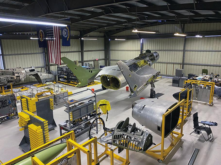 Tools and airplane parts fill a section of Casby’s cavernous 12,000-square-foot hangar.