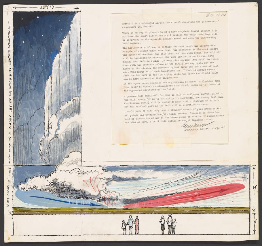 Sketch of Weather Mural and letter by Eric Sloane proposed as the initial 1976 lobby entrance mural