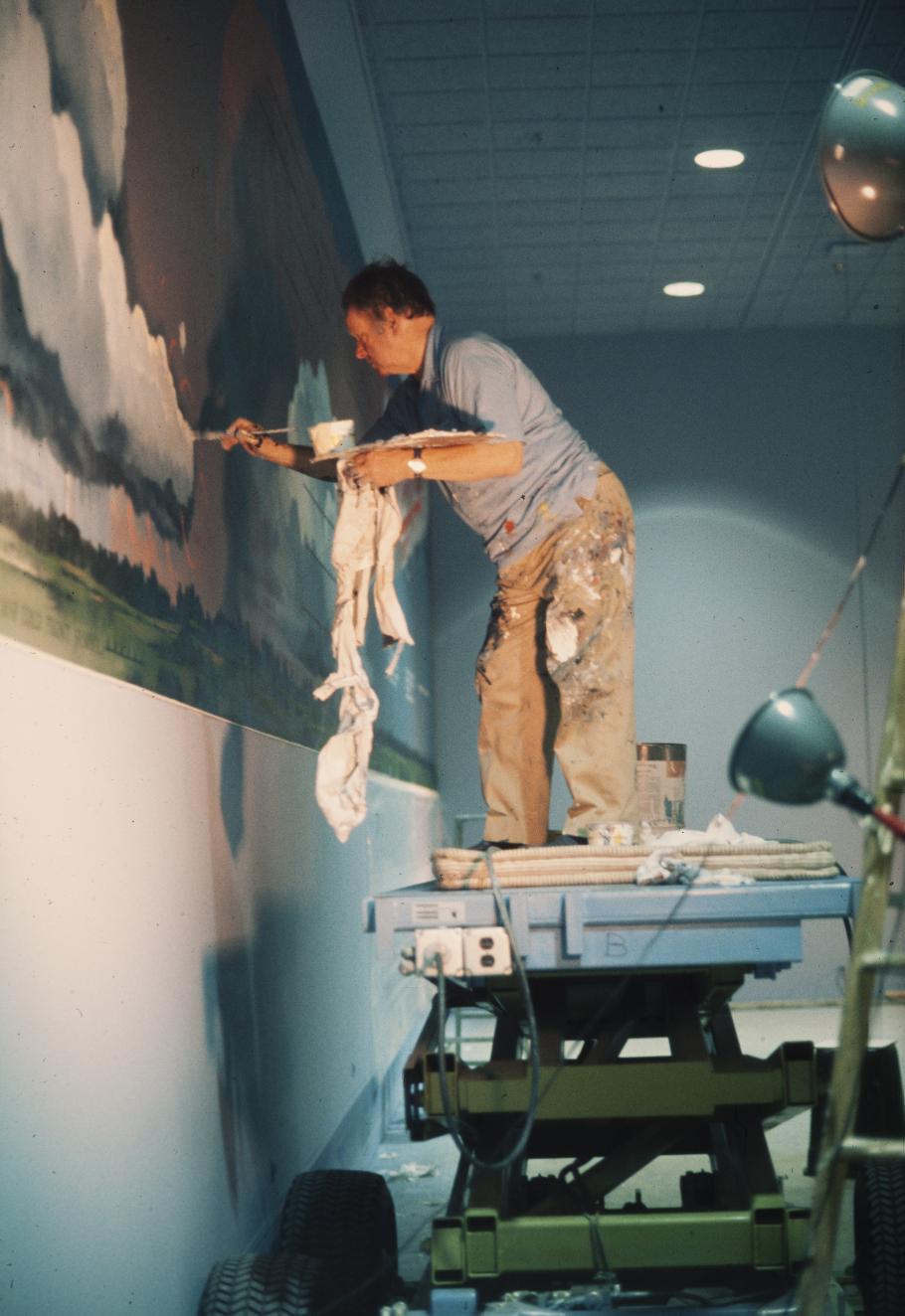 Eric Sloane paints the Weather Mural at the National Air and Space Museum