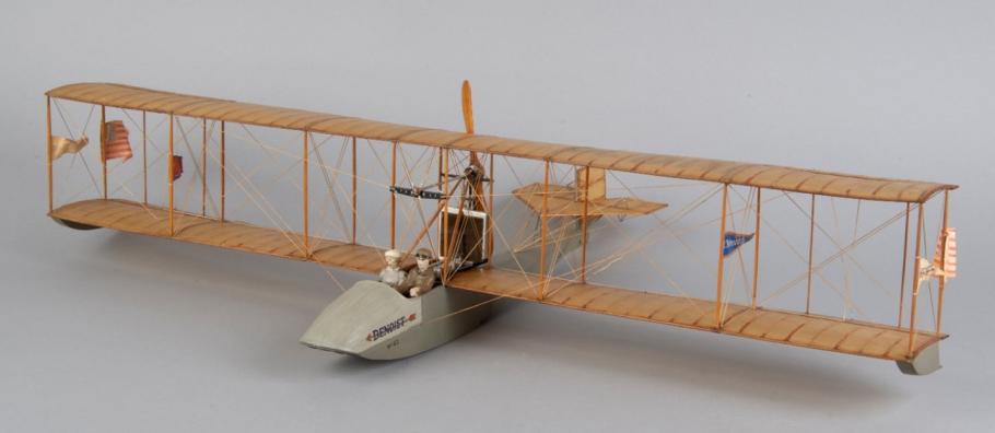 A model of a biplane. 