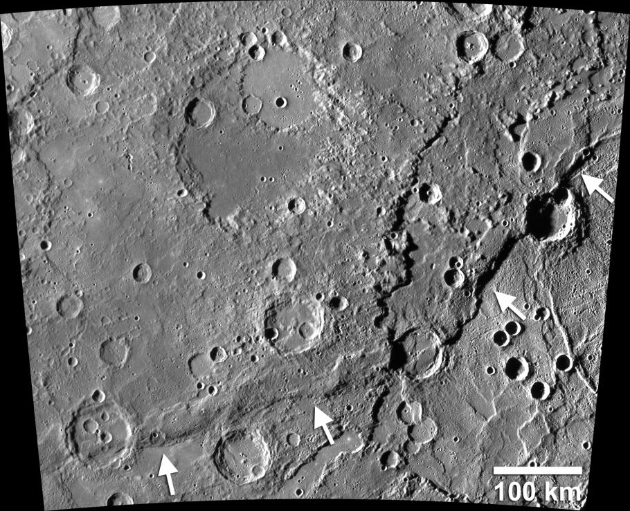 A surface of Mercury with craters.