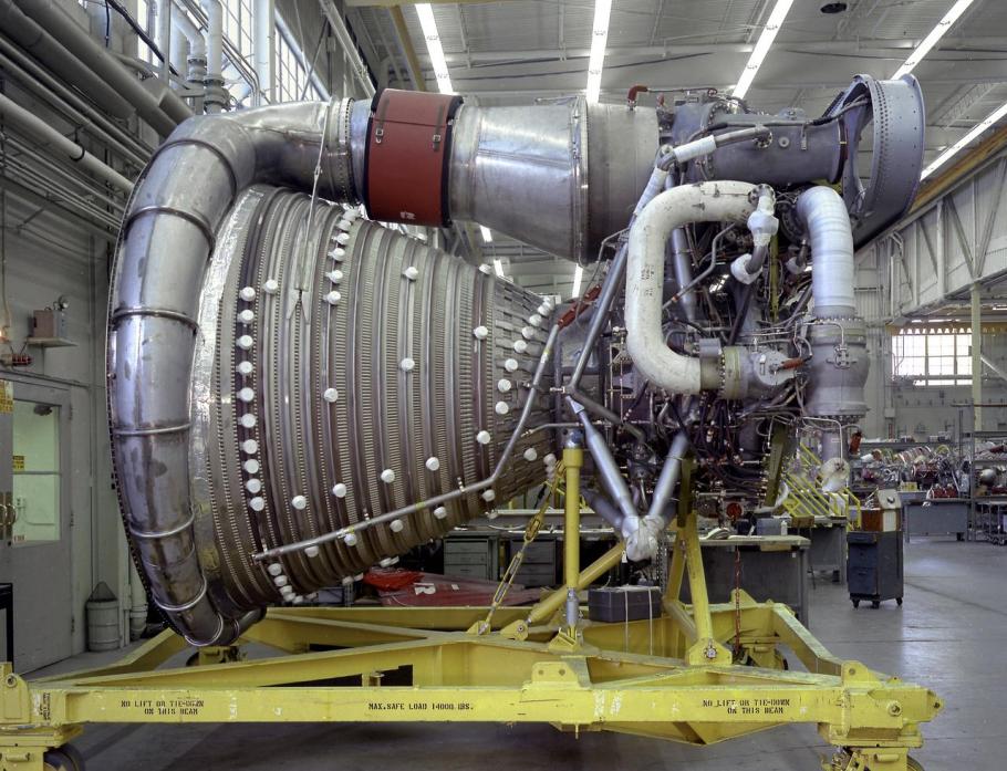 A completed F-1 engine from 1968. (NASA)