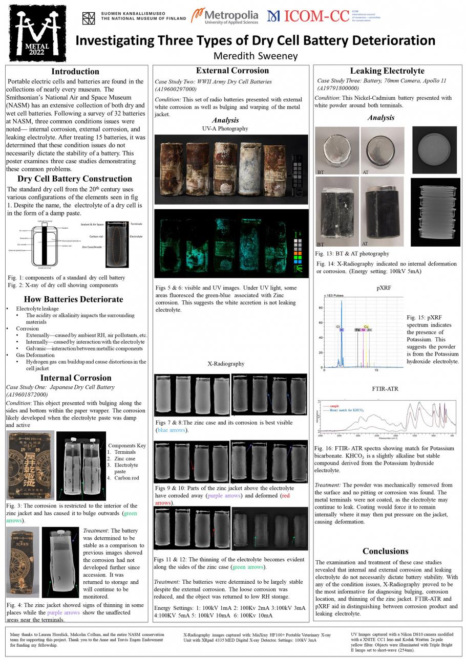 A poster showing how dry cell batteries deteriorate using X-ray images. 