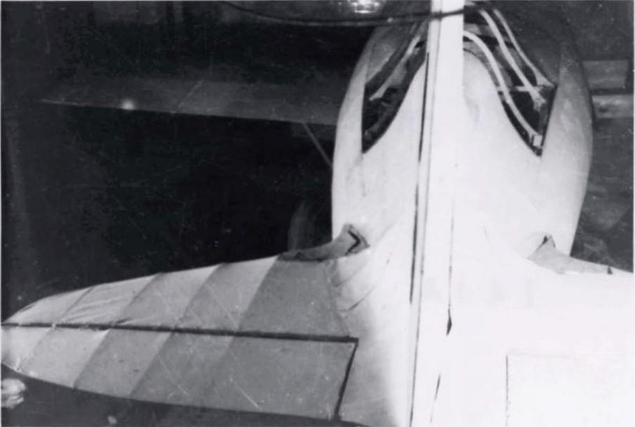 A grainy and blurry black and white image of the back-view of an aircraft.