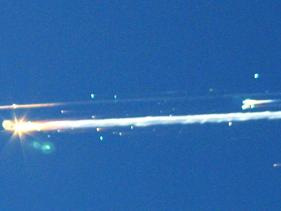Fragments visible in the sky as a space shuttle broke apart during re-entry.
