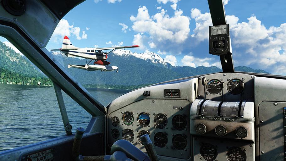 The Microsoft Flight Simulator 40th Anniversary version renders a floatplane cockpit features instruments that look so real that it looks more like a photograph than a computer rendering.