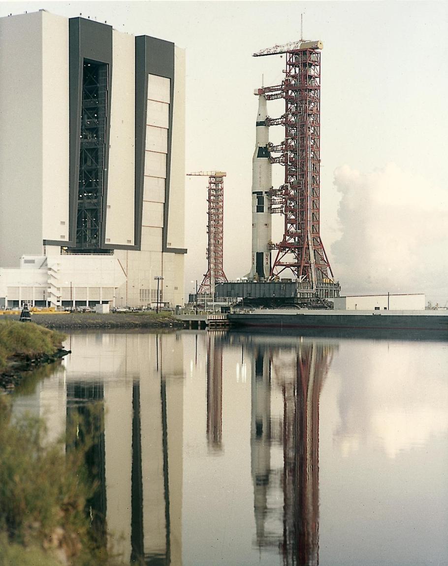 Space Shuttle on a launch pad.