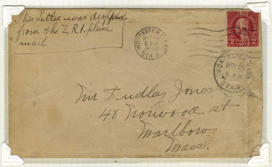 A yellowed envelope addressed to someone with the last name "jones."