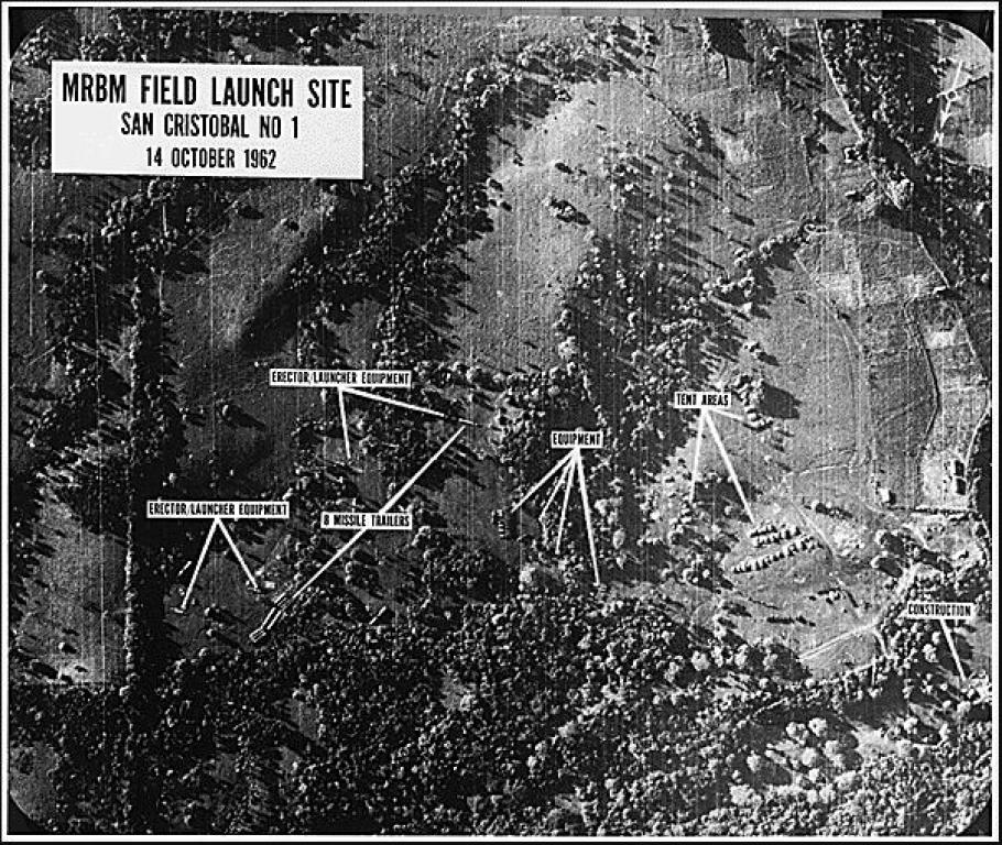 A black and white photograph showing weapons in Cuba. Each location is labeled.